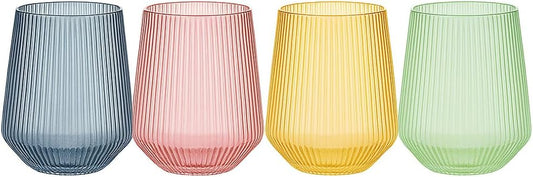 40 count Origami Ripple Unbreakable Stemless Plastic Wine Champagne Whiskey Glasses Elegant Durable Disposable Indoor Outdoor Ideal for Home, Bars, Wedding, Ribbed 12 Ounce Cups (Color Collection)