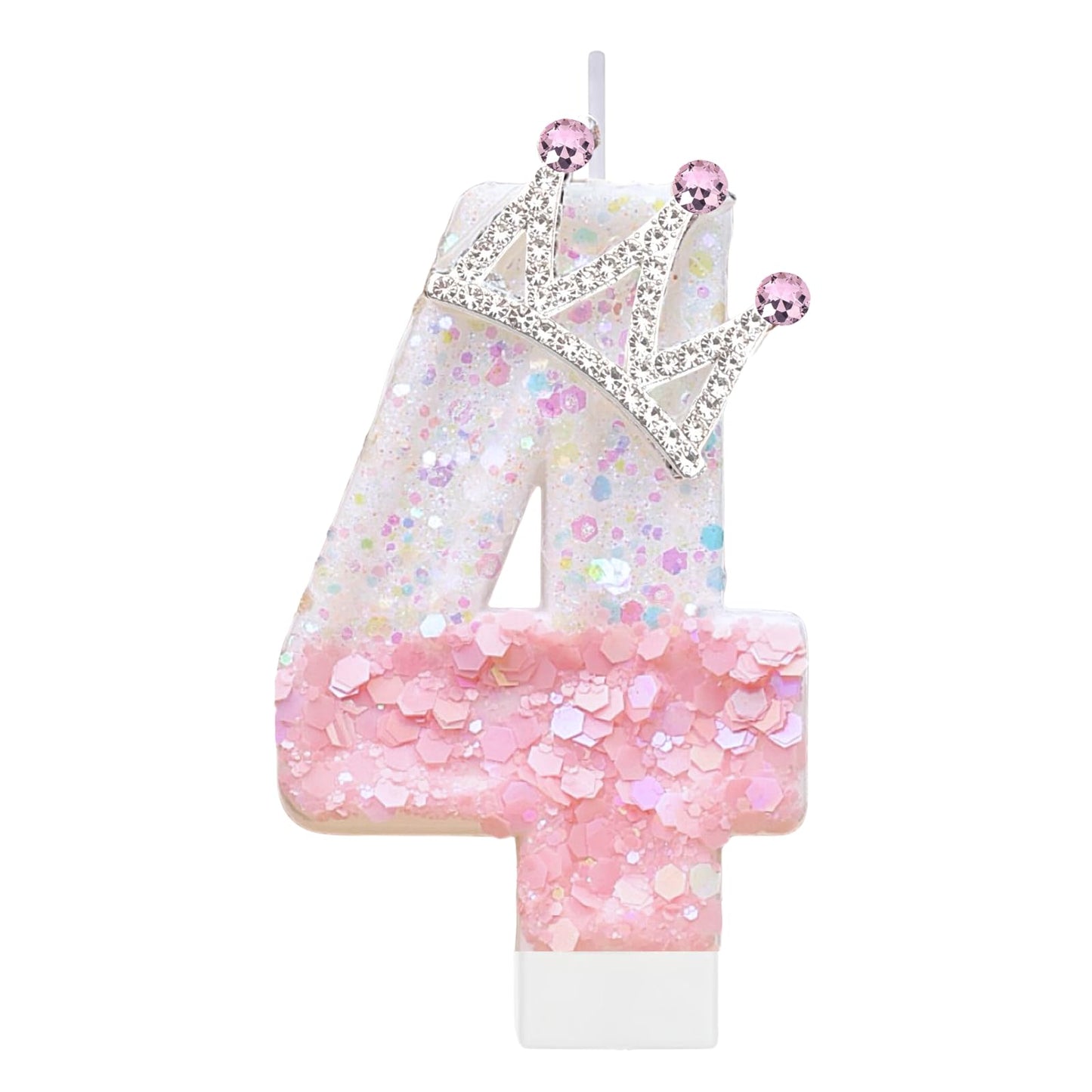 Pink Birthday Number 4 Candle for Cake, Pink Crown Cake Topper Princess Birthday Party Decorations