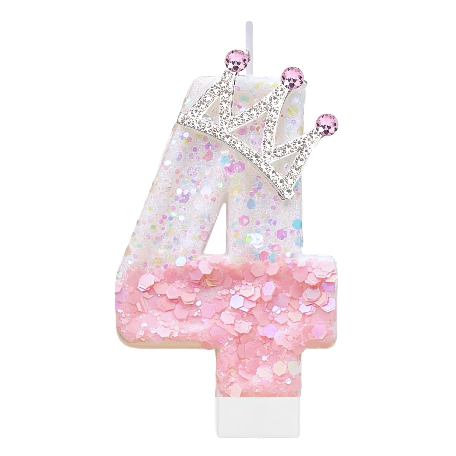 Pink Birthday Number 4 Candle for Cake, Pink Crown Cake Topper Princess Birthday Party Decorations