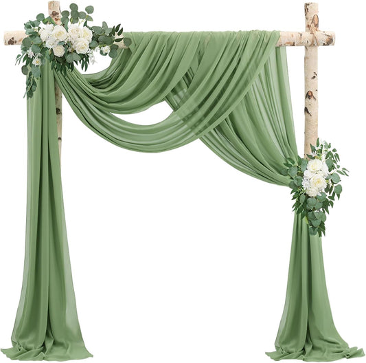 Wedding Arch Draping Fabric 2 Panels 20Ft length x 28" width Sage Green Arch Drapes Chiffon Fabric Sheer Curtains Backdrop for Party Bridal Decorations Wedding Ceremony Ceiling Stage Reception Decor
