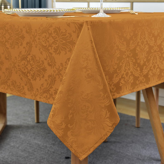 SASTYBALE Fall Tablecloth for Rectangle Tables 60 x 102 Inch Spill Proof Washable Autumn Jacquard Damask Heavy Table Cloth, Polyester Table Cover for Thanksgiving, Harvest, Holiday, Amber/Bronze