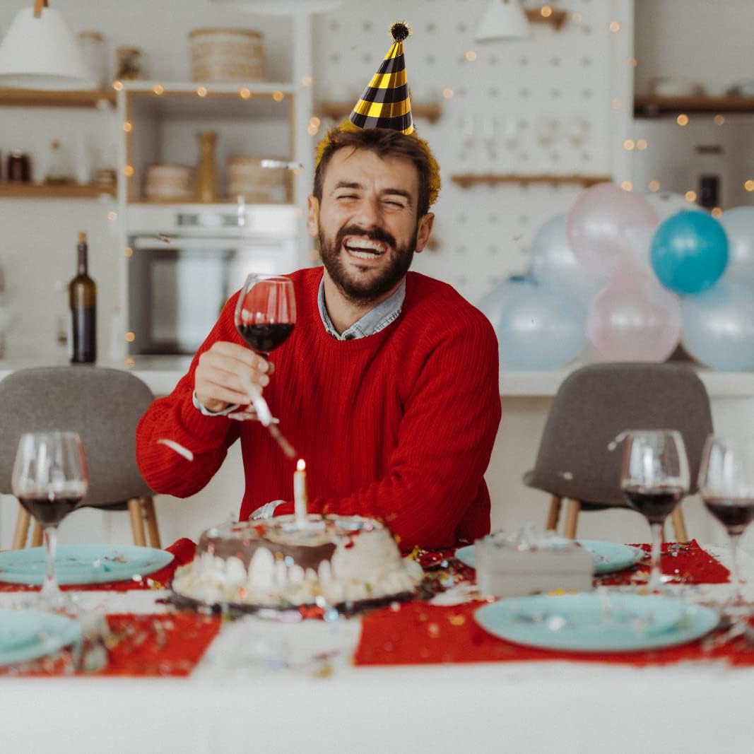 34 Pcs Birthday Party Hats - Gold Cone Hats Including 12 Paper Hats and 22 Noise Makers