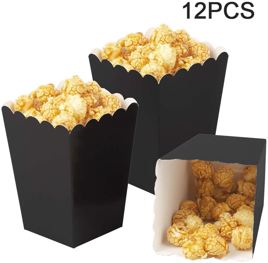 Black Popcorn Boxes Mini Paper Popcorn Box Cardboard Popcorn Container for Party, Pack of 12