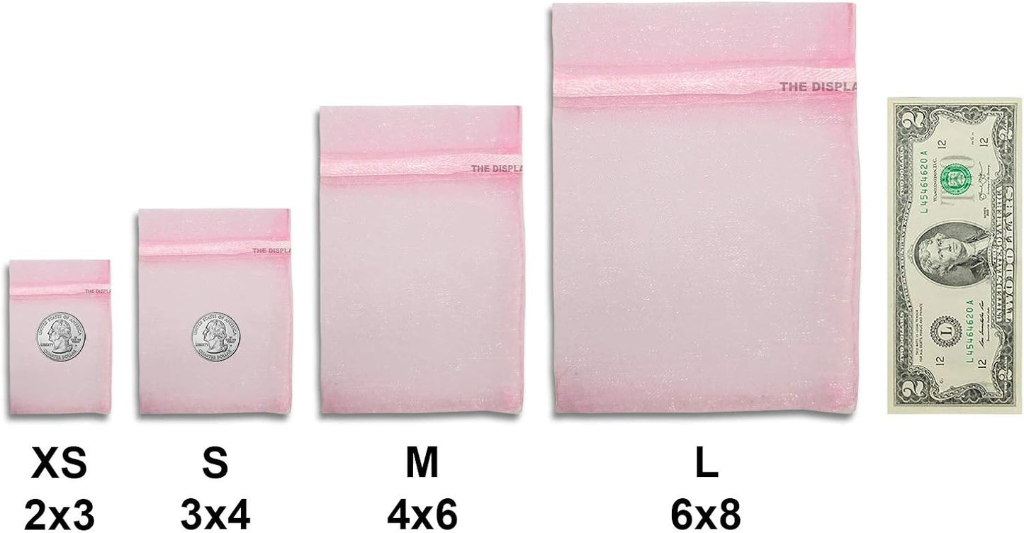 TheDisplayGuys 100-Pack 6x8 Pink Sheer Organza Gift Bags with Drawstring, Jewelry Candy Treat Wedding Party Favors Mesh Pouch