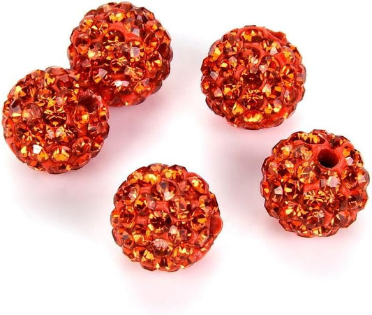 25pcs Adabele Grade A Suncatcher Crystal Rhinestone Pave Loose Beads 10mm Sun Orange Polymer Clay Disco Ball Spacers Compatible with Shamballa All Craft Jewelry Making DB10-12