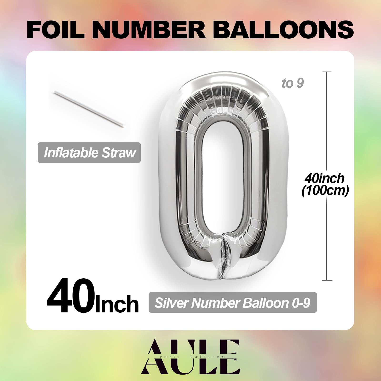 AULE 40 Inch Silver 1 Balloon Number Foil 0-9 Birthday Big Numbers