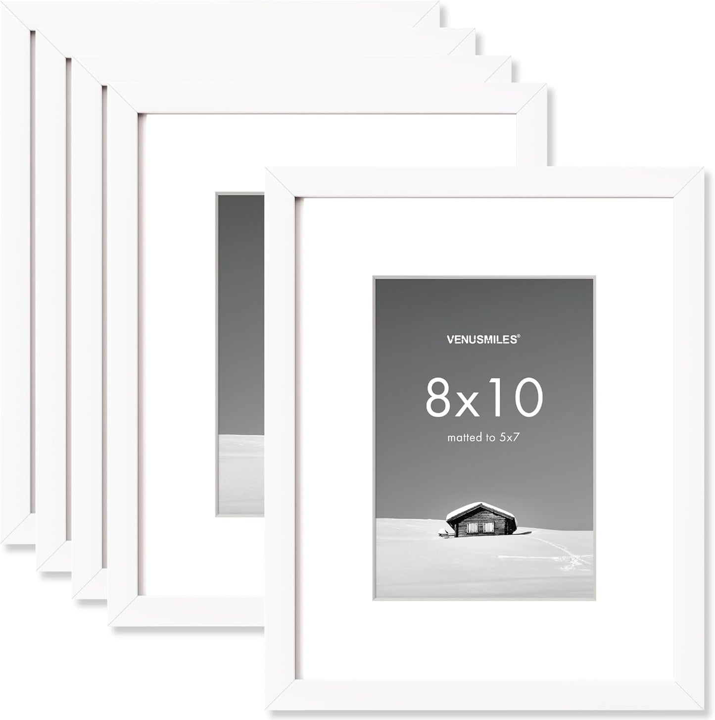 8x10 inch Picture Frame, 8x10 Photo Frames with 5x7 Removable Mat - High Definition Plexiglass - Vertical and Horizontal Display - Wall Hanging Frame - White, 5 Pack