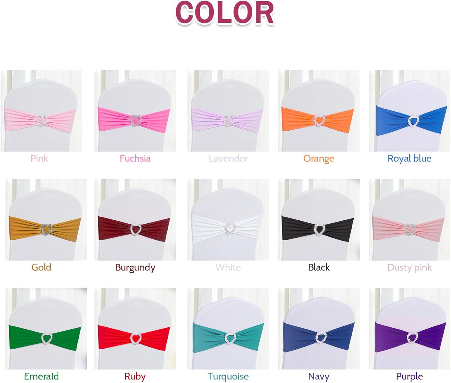 Howhic Pack of 60 Spandex Chair Sashes Bows Stretch Chair Cover Band with Buckle Slider Universal Elastic Chair Ties for Wedding Banquet Party Event Decoration (Orange)