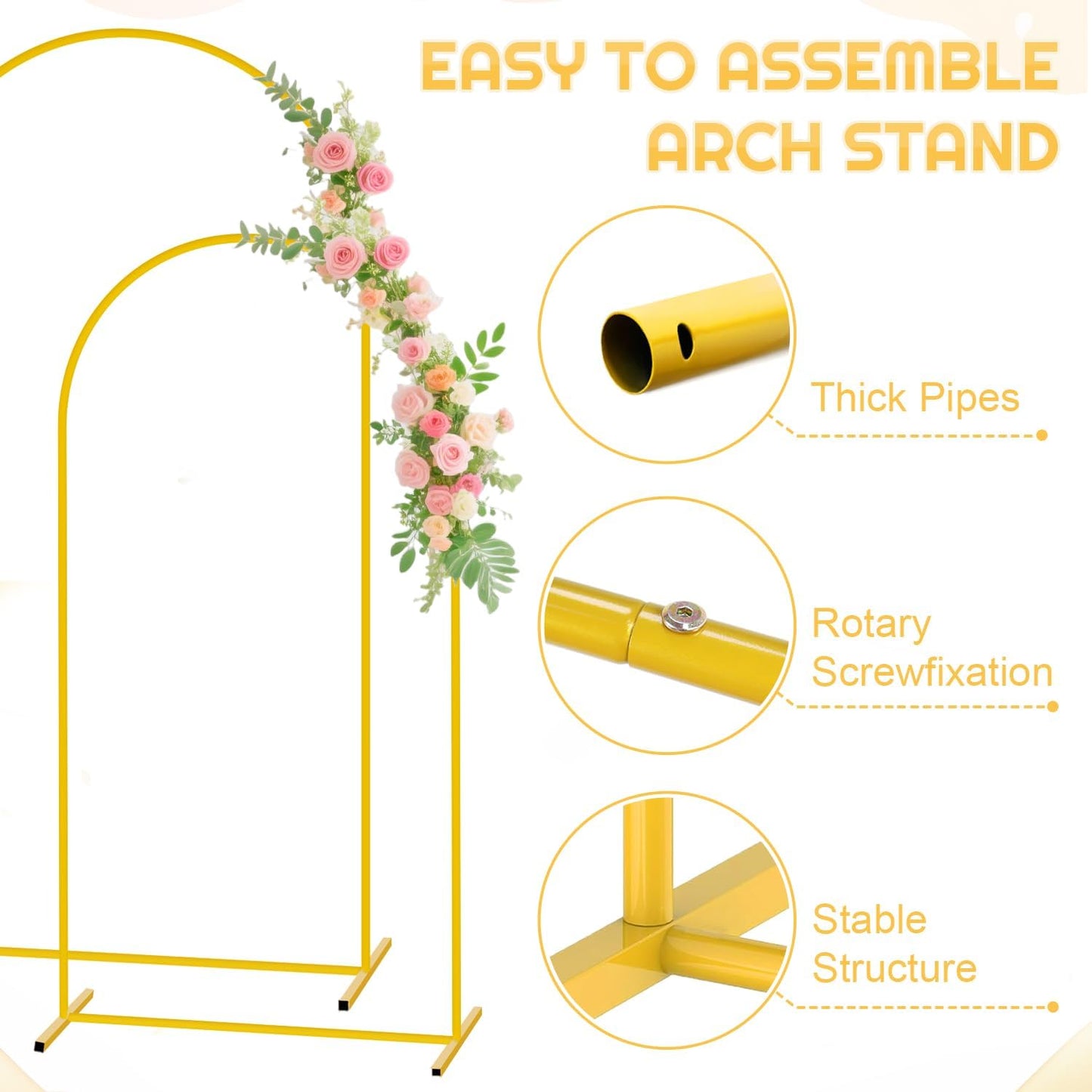 Metal Arch Backdrop Stand Set of 2 with Cover (7.2FT, 6FT) Wedding Arches Stand and Beige Spandex Arch Covers Stretchy Backdrop Balloon Arch Stands and Cover Set for Baby Shower Birthday Party Decor