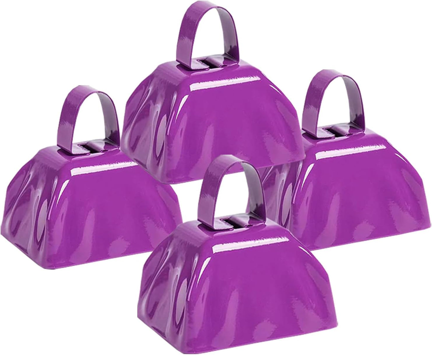 Metal Cow Bell Noise Maker - 3 Inch Pack of 4 - Small Loud Metal Cowbell Noisemaker with Handle - Great for Football Games, Sporting Events, Weddings, New Year's Eve, Birthday Parties