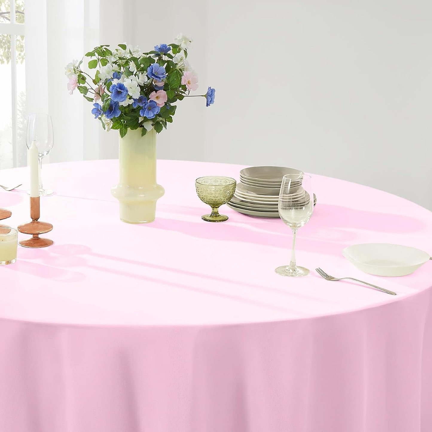 Round Tablecloth 2 Pack 108 Inch Pink Tablecloths Washable Decorative Linen Polyester Table Clothes Cover for Dining Table Banquets Buffet Parties and Wedding