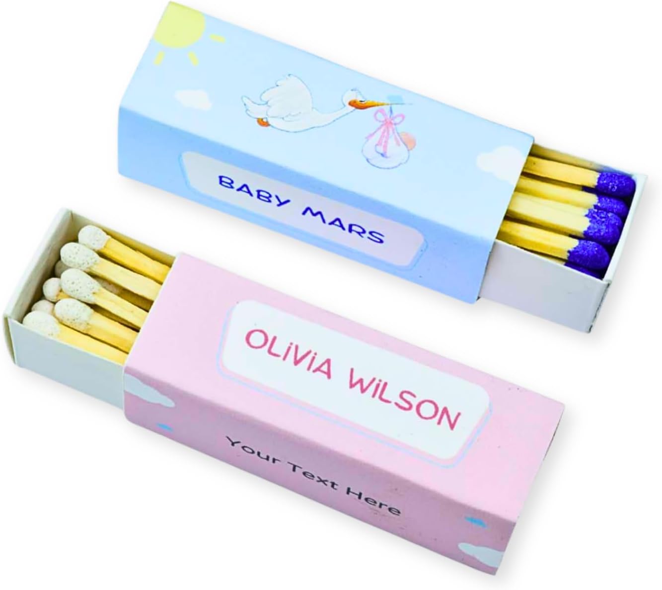 Customizable Baby Shower Matchboxes – Set of 10 – Cute Baby Design – Colorful Matchsticks – Perfect for Baby Shower Favors (2" Matchsticks, Baby #1)