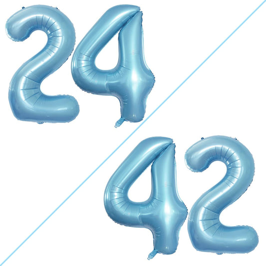 GOER Number 24 Balloons for 24th Birthday Party Decorations,42 Inch Jumbo Foil Helium 42 Balloons for 42nd Birthday Party Decoration (Light Blue)
