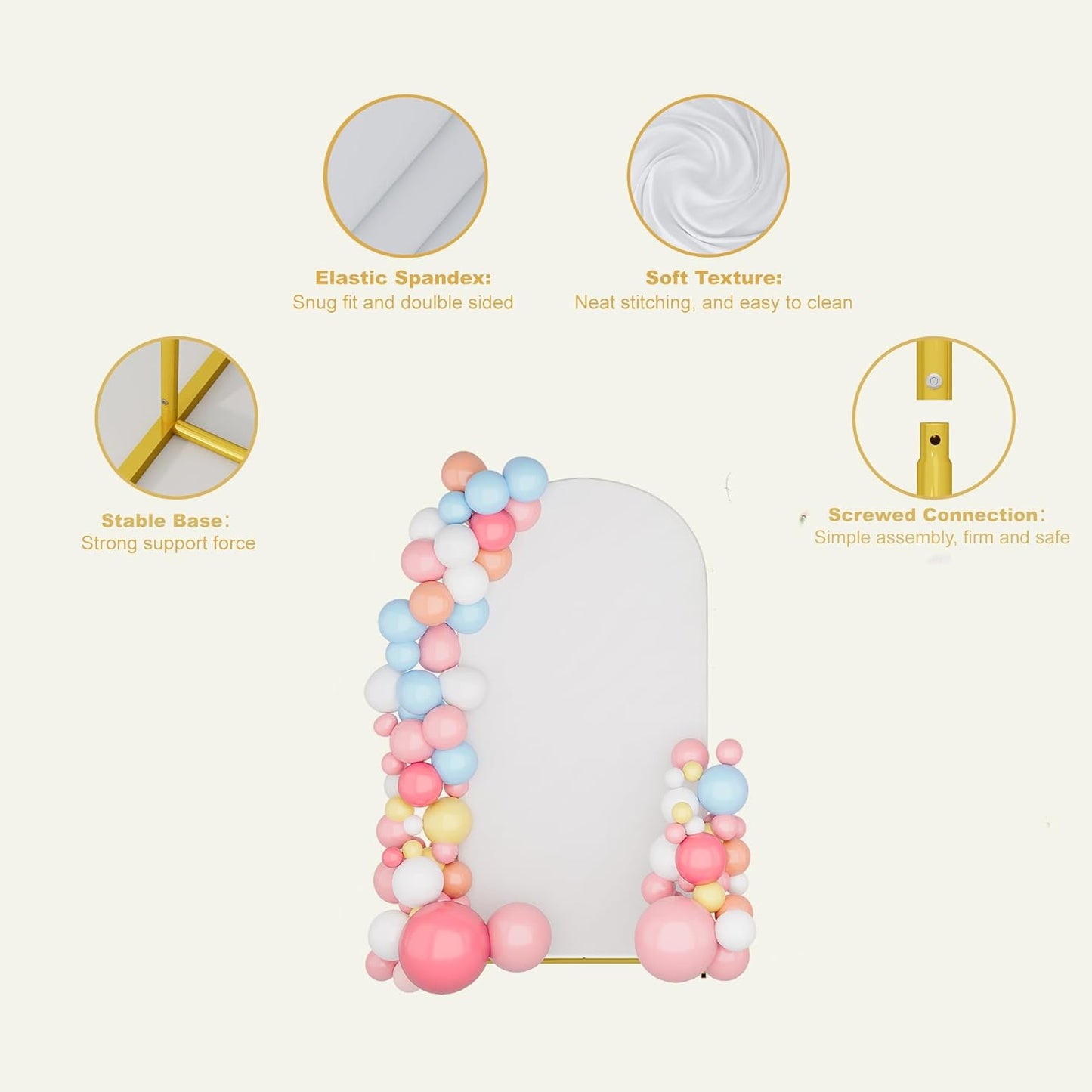 UDEAR 7.2FT Metal Arch Stand with White Cover, Arc Design with Fitted Cover, for Weddings, Parties, Baby Showers, Climbing Plants, Photo Backdrops