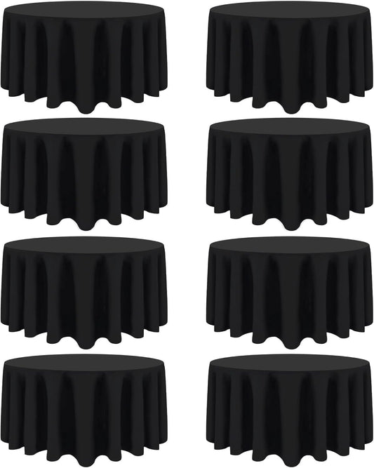 8 Pack Black Round Tablecloth 108 Inch Black Table Cloth Stain and Wrinkle Resistant Round Tablecloths Reusable and Washable Polyester Fabric Table Covers for Buffet Wedding Party and Banquet