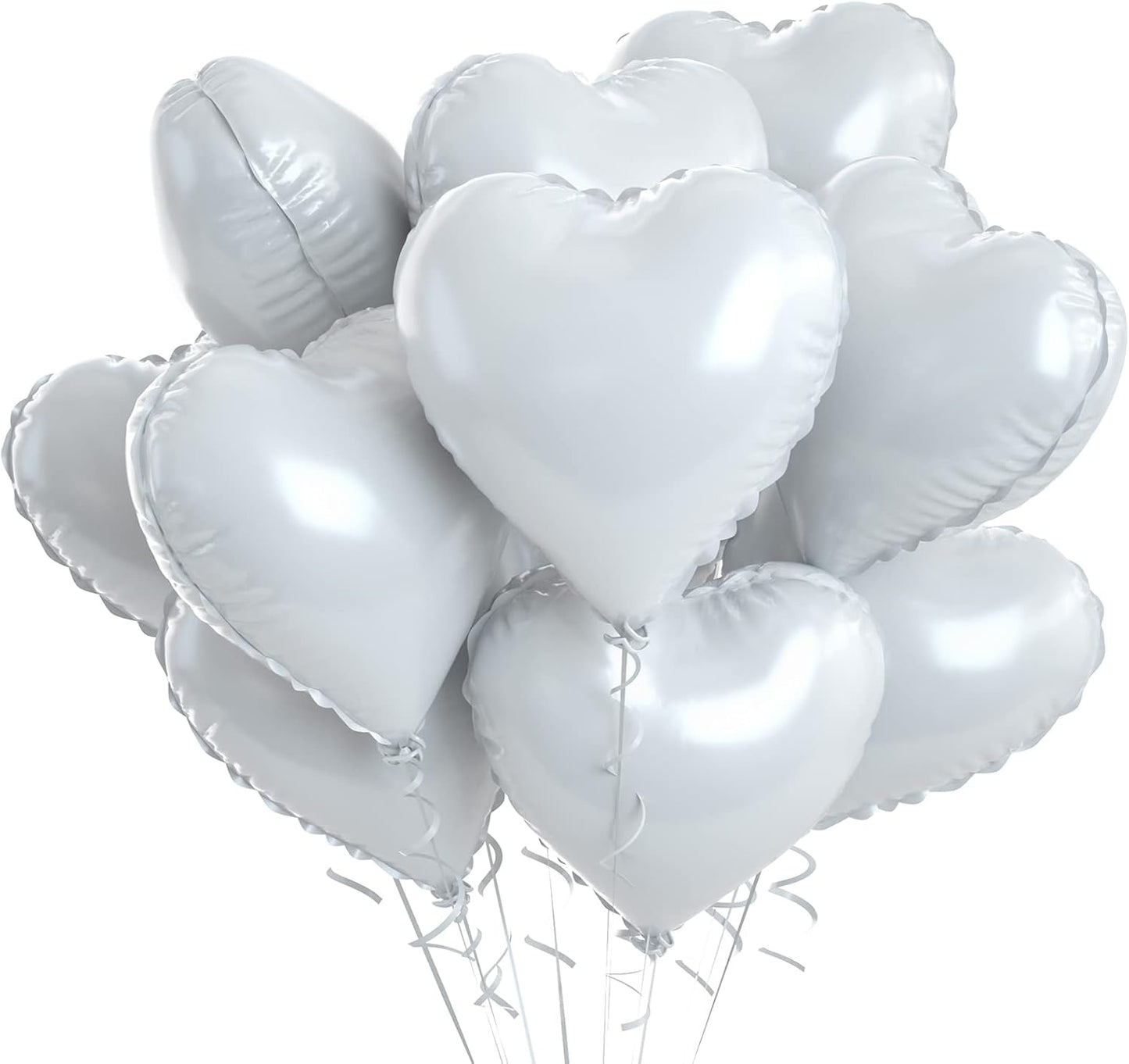 Grey White Heart Foil Heart Shaped Balloons, 10PCS White Foil Heart Balloons Valentines 18inch White Love Foil Balloons for Helium Valentine Decorations for White Wedding, Brithday Party, Anniversary