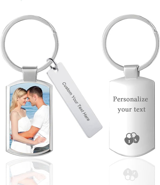 Custom Keychain with Picture Double-sided Personalized Photo Text Keychain, Gift for Anniversary Birthday Christmas