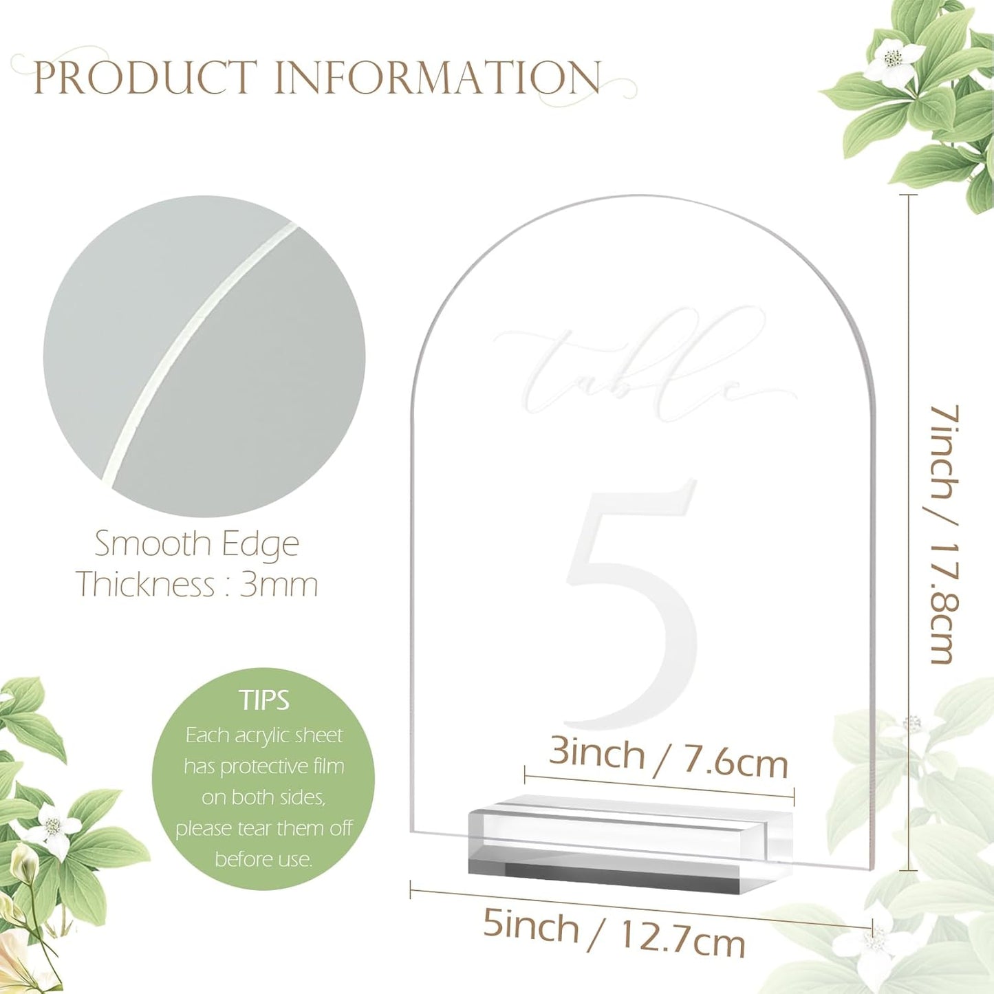 JINMURY Frosted Arch Table Numbers for Wedding, 5x7 Inch Acrylic Table Numbers 1-30 with Stands, Frosted Acrylic Arch Tabletop Sign with Holder for Centerpiece, Reception, Wedding, Party, Event