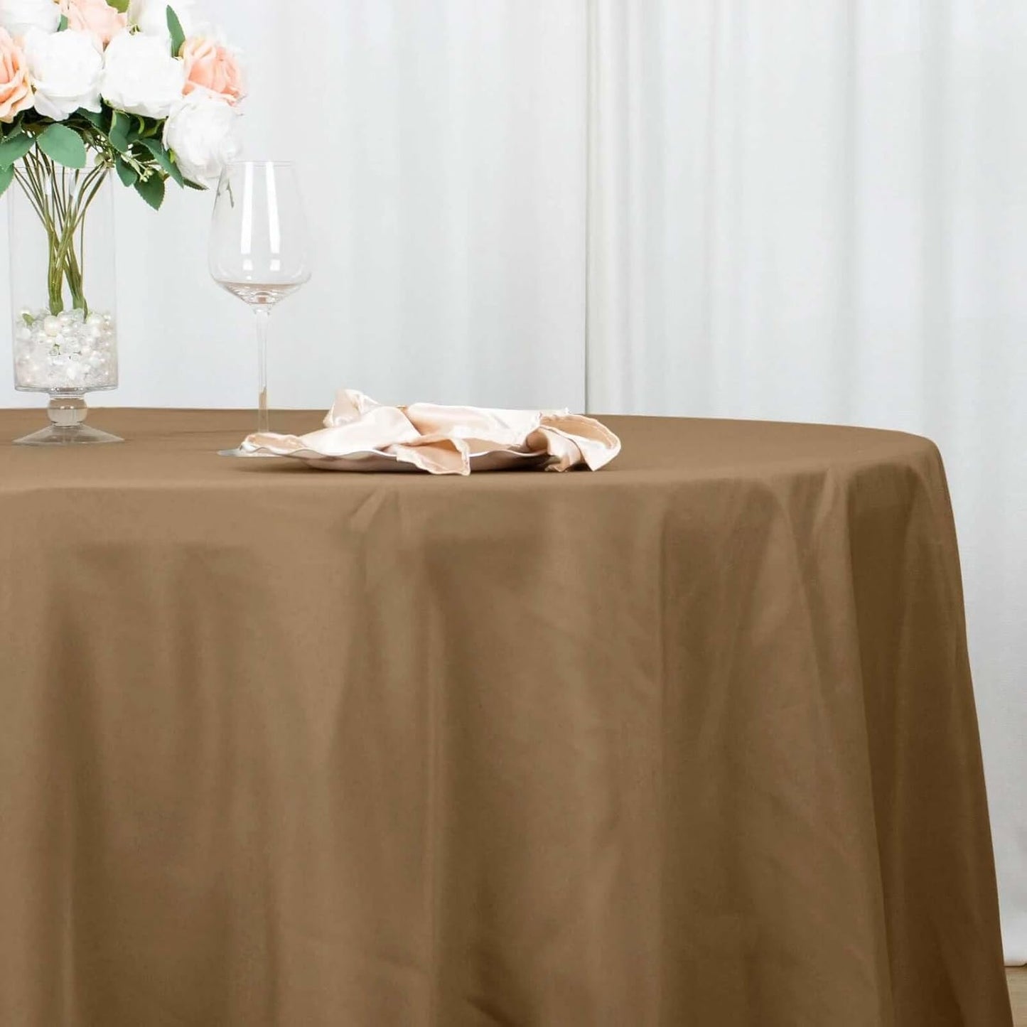 Efavormart Round Tablecloth, 108 Inch Stain & Wrinkle Resistant Washable Table Cloth, Decorative Polyester Fabric Table Cover for Banquet, Wedding, Dining- Taupe