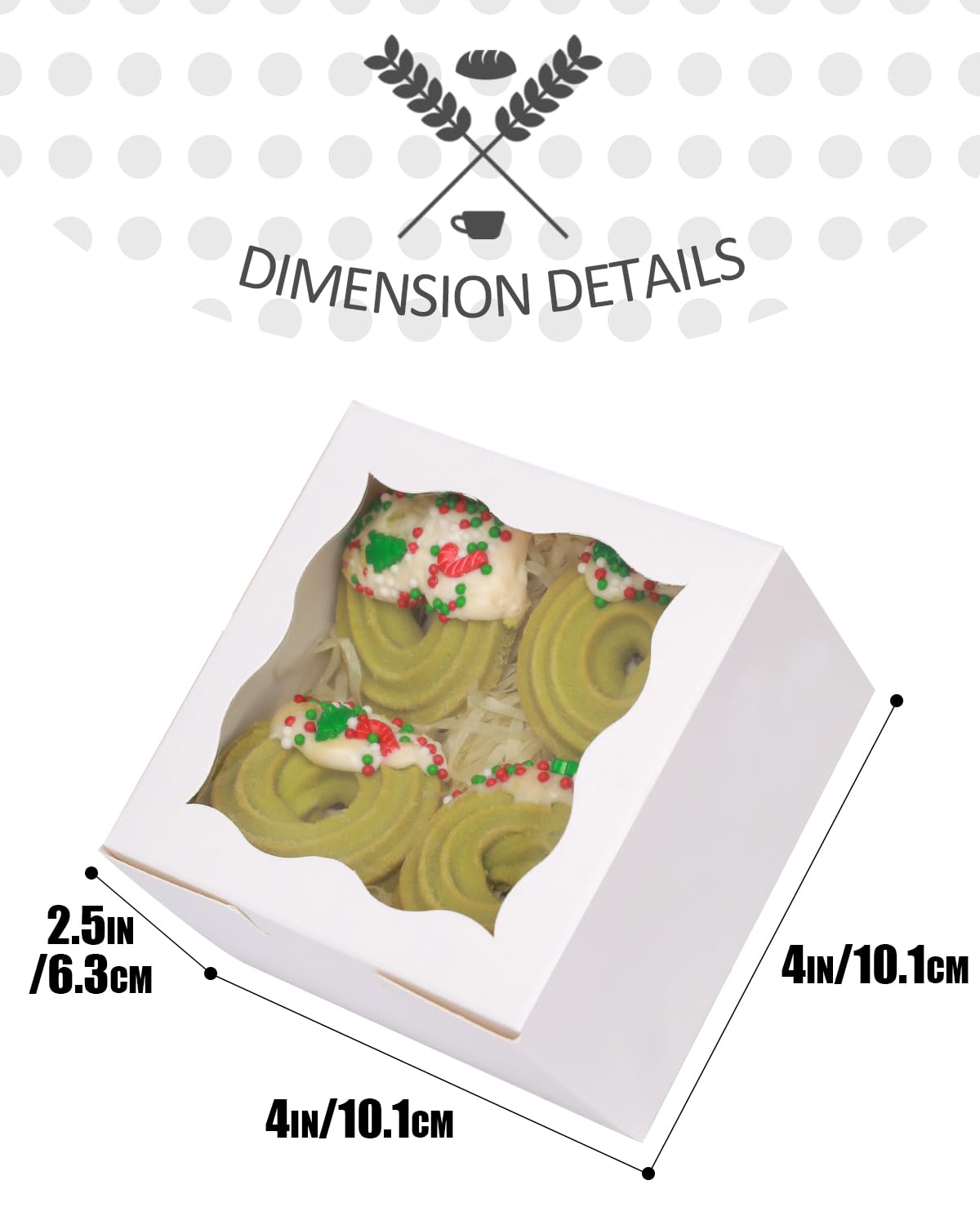 Bakepacker White Bakery Boxes with Window - 4x4x2.5 inches Small Size Pastry & Mini Cookie Boxes for Bakeries - Thick & Sturdy (100 Packs)