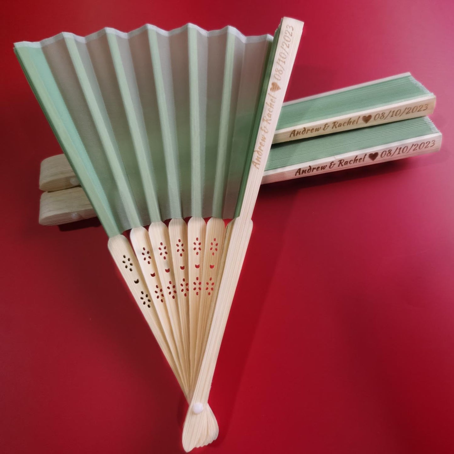 Personalized Wedding Fans Handheld Folding Fans (200Pcs) - Custom Engraved Green Silk Fans for Bridal Shower Favor/Baby Shower Favor, Birthdays Party Gifts/Gifts for Party Guests