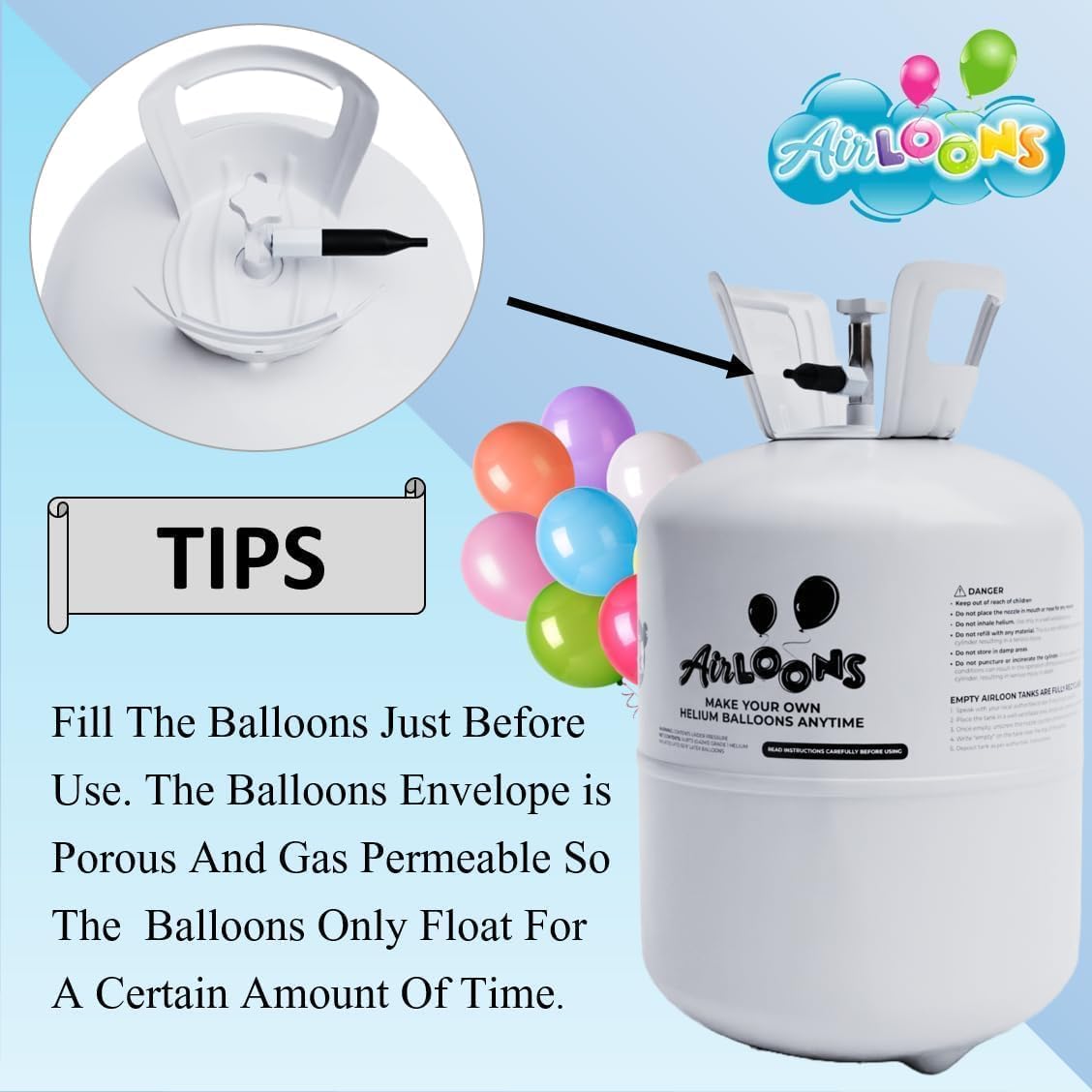 Airloons Helium Tank Balloon Kit with 50 Balloons - 9Inch Latex Balloons | Portable Helium Pump | Disposable Balloon Kit for Birthday Decorations, New Year, Christmas, Party, Home Decoration