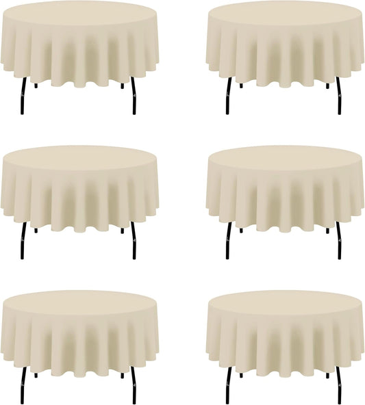 BRILLMAX 6 Pack Beige Round Tablecloths 90 Inch - Circle Bulk Linen Polyester Fabric Washable Table Cloth Cover for Wedding Reception Banquet Birthday Party Buffet Restaurant