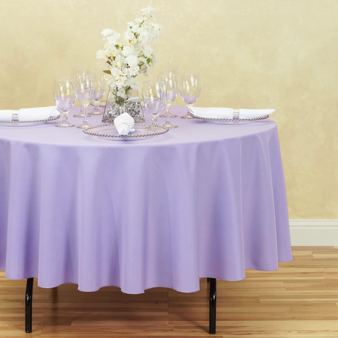 LTC LINENS 2 Pack 90 Inch Round Tablecloth Lavender - Wrinkle Resistant Table Cloth for Round Table -Washable Polyester Fabric Table Cover for Wedding, Party