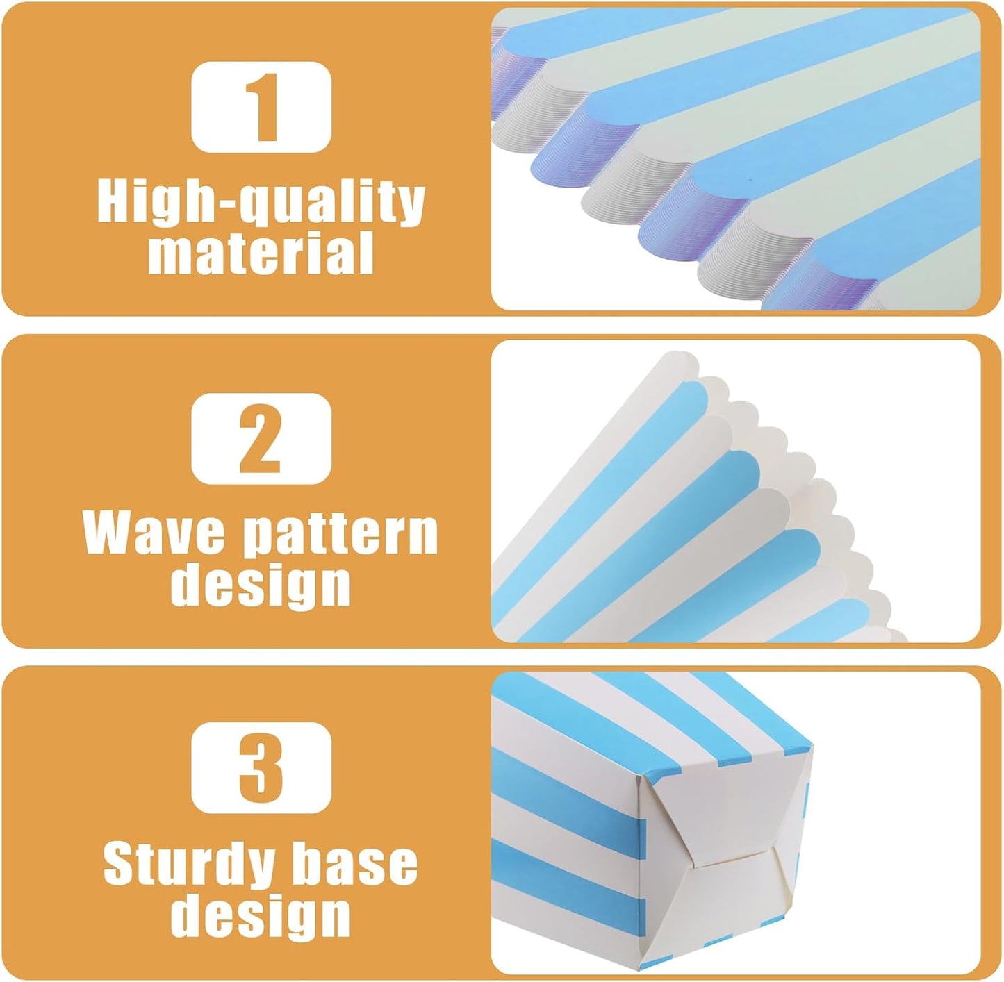 50 Pcs Popcorn Boxes Mini Paper Popcorn Box Cardboard Popcorn Container for Party Disposable Snack Candy Popcorn Bags Popcorn Holder for Movie Nights Birthday Wedding (Light blue,White)