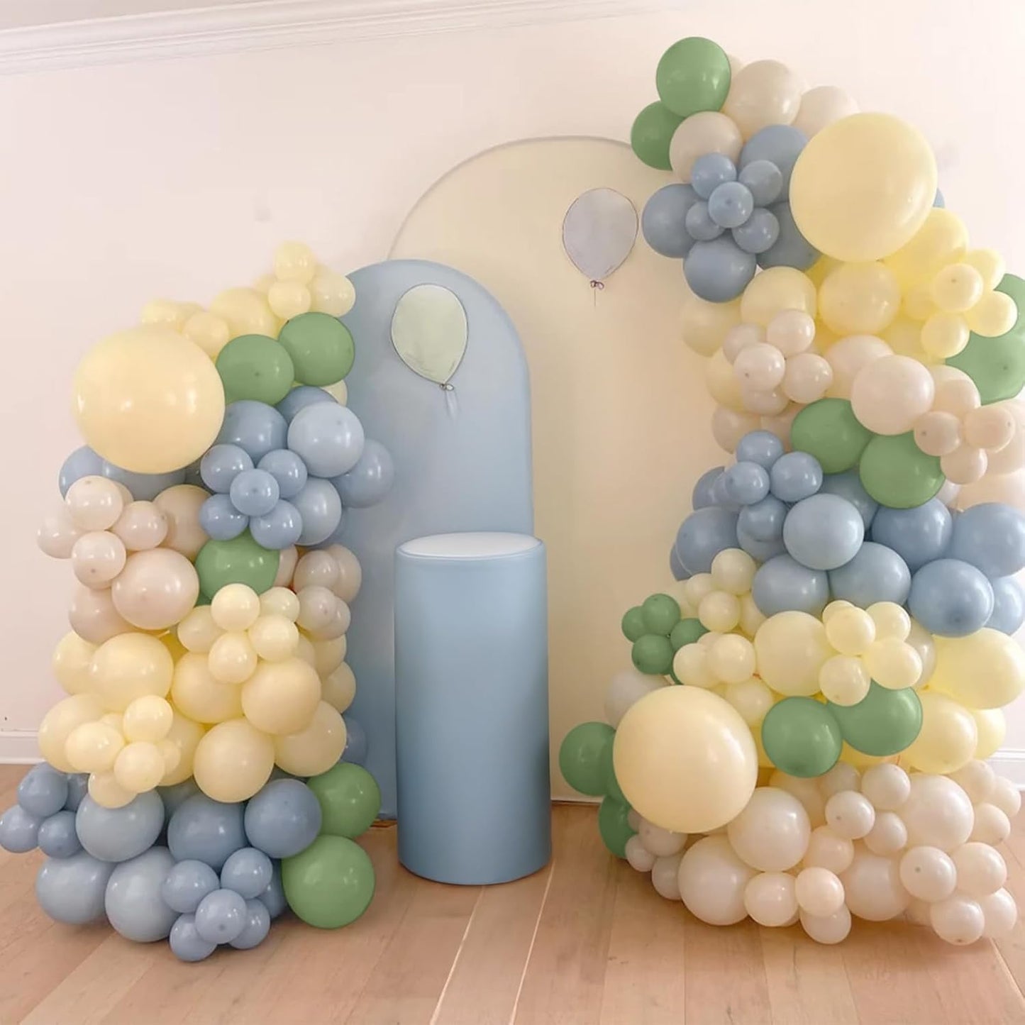 Blue and Green Balloon Arch Kit 115Pcs Dusty Blue Sage Green Balloons Garland Slate Yellow Cream Nude Beige White Sand Birthday Party Balloons for Boys Bear Bee Honeycomb Baby Shower Decorations