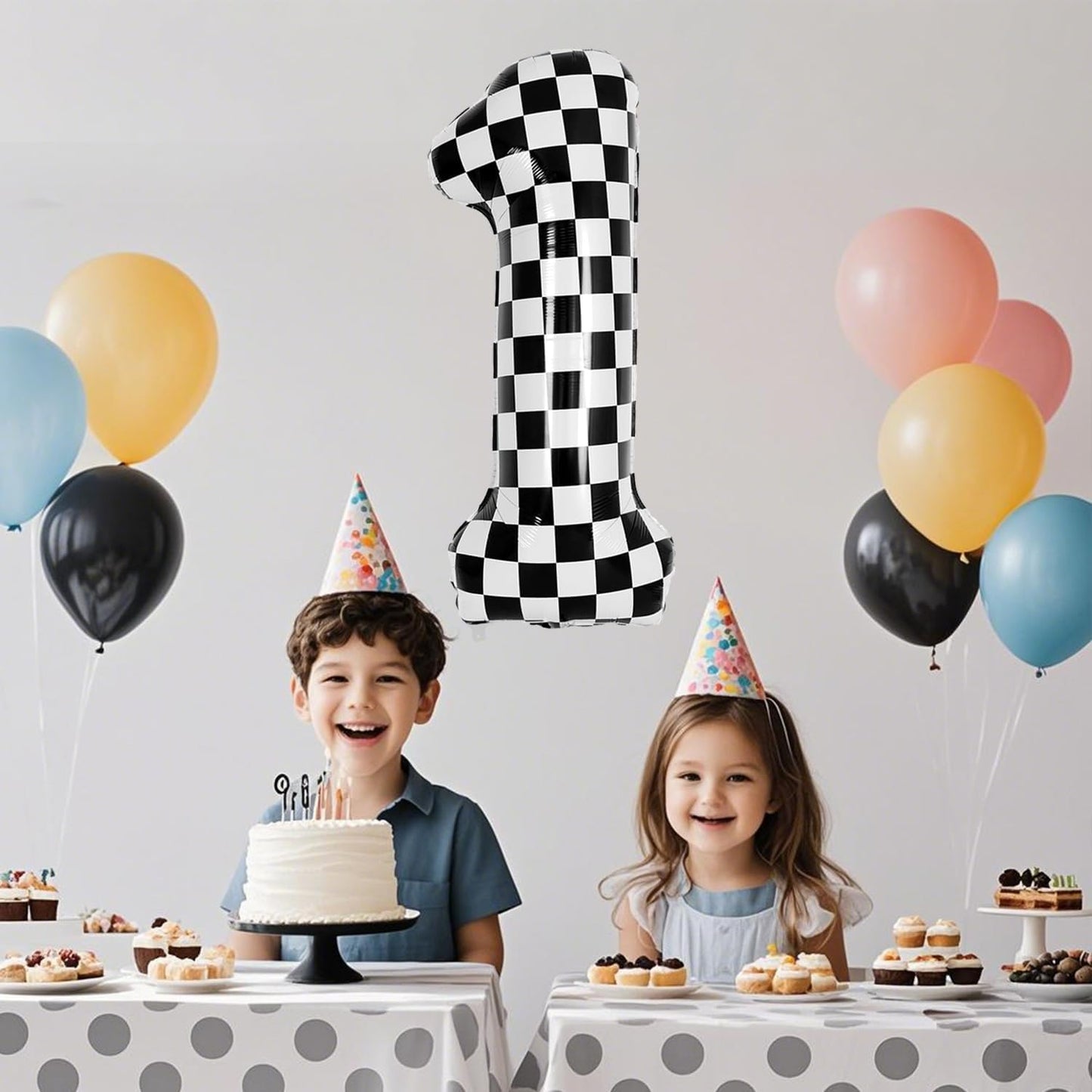 40 Inch Checkered Number Balloon - Race Flag Pattern Big Helium Balloon for Birthday Party Decorations - Black & White Balloon for Kids Adults Party Supplies (Racing Car, Number 1)