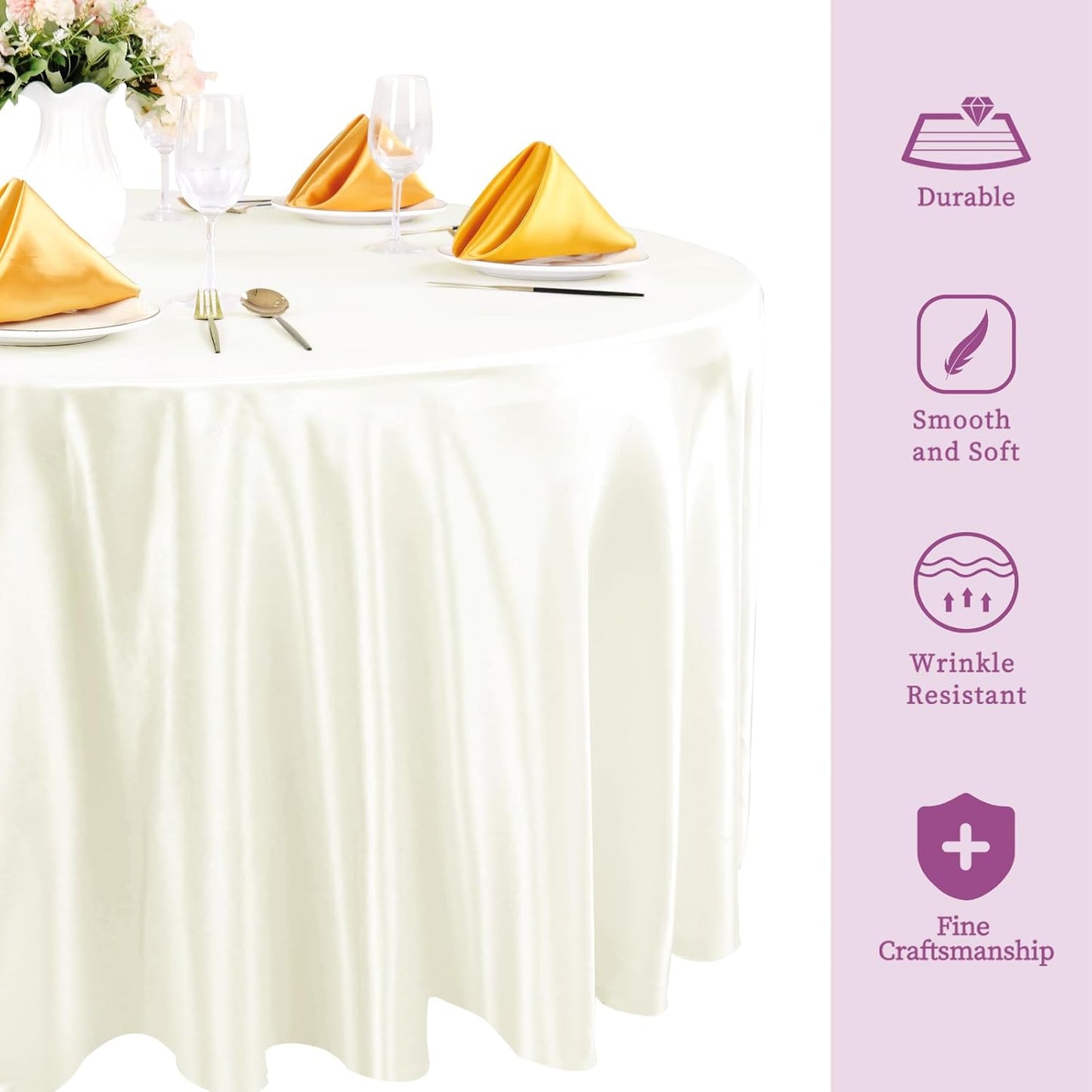 fani 6 Pack 120 Inch Ivory Round Tablecloth - Premium Silky Satin Tablecloth Overlay Smooth Fabric Table Cover Linens, Table Decoration for Wedding Party Banquet Events Restaurant Kitchen Dining