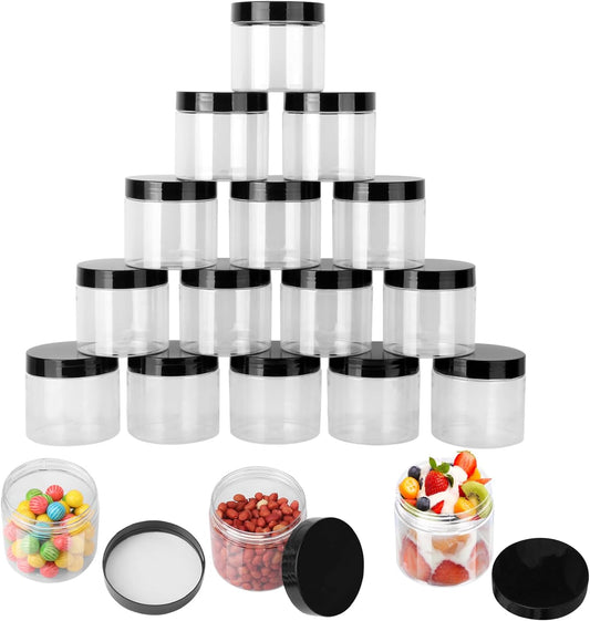 30 Packs 14 OZ Transparent Plastic Jars with black Lids, Body Butter Containers, Cosmetic Containers jars for Kitchen Ingredients, beads, sequins, Lotion, Cream, DIY Crafts and More by KUKLIPJIM.