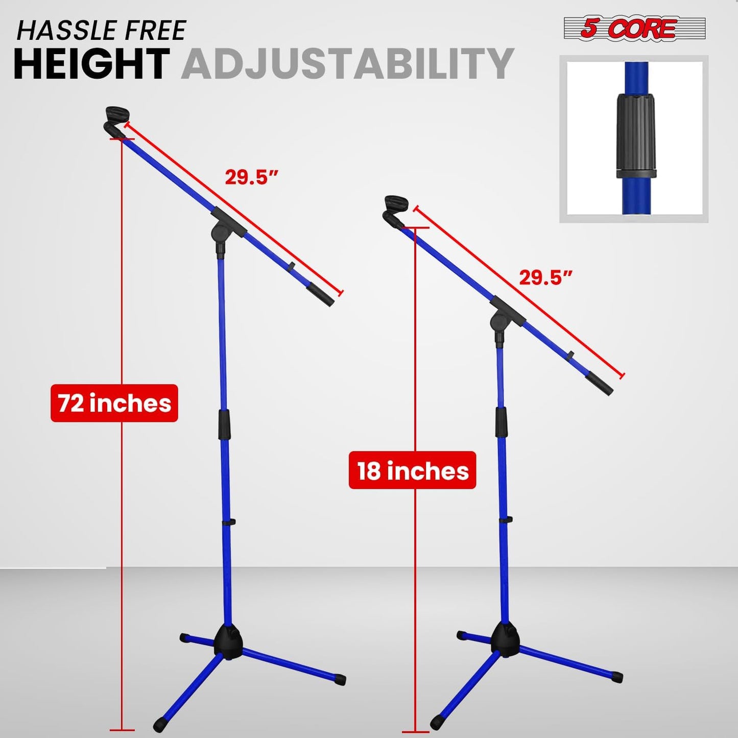 5 Core Tripod Mic Stand Floor Adjustable 18 to 72 Inches Sturdy Boom Arm Holder Microphone Stands Pedestal Para Microfono for Singing - MS 080 SKY D-BLU