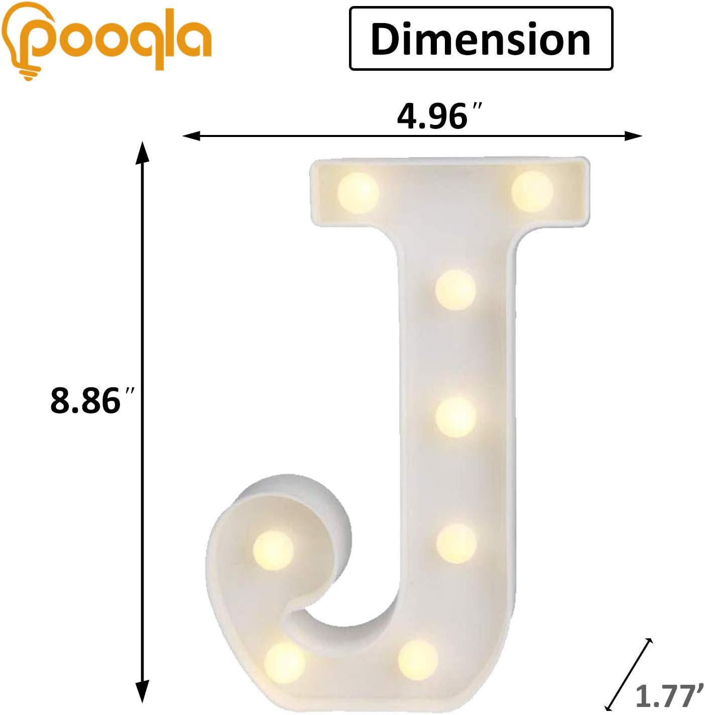 Pooqla LED Marquee Letter Lights Sign, Light Up Alphabet Letter for Home Party Wedding Decoration J