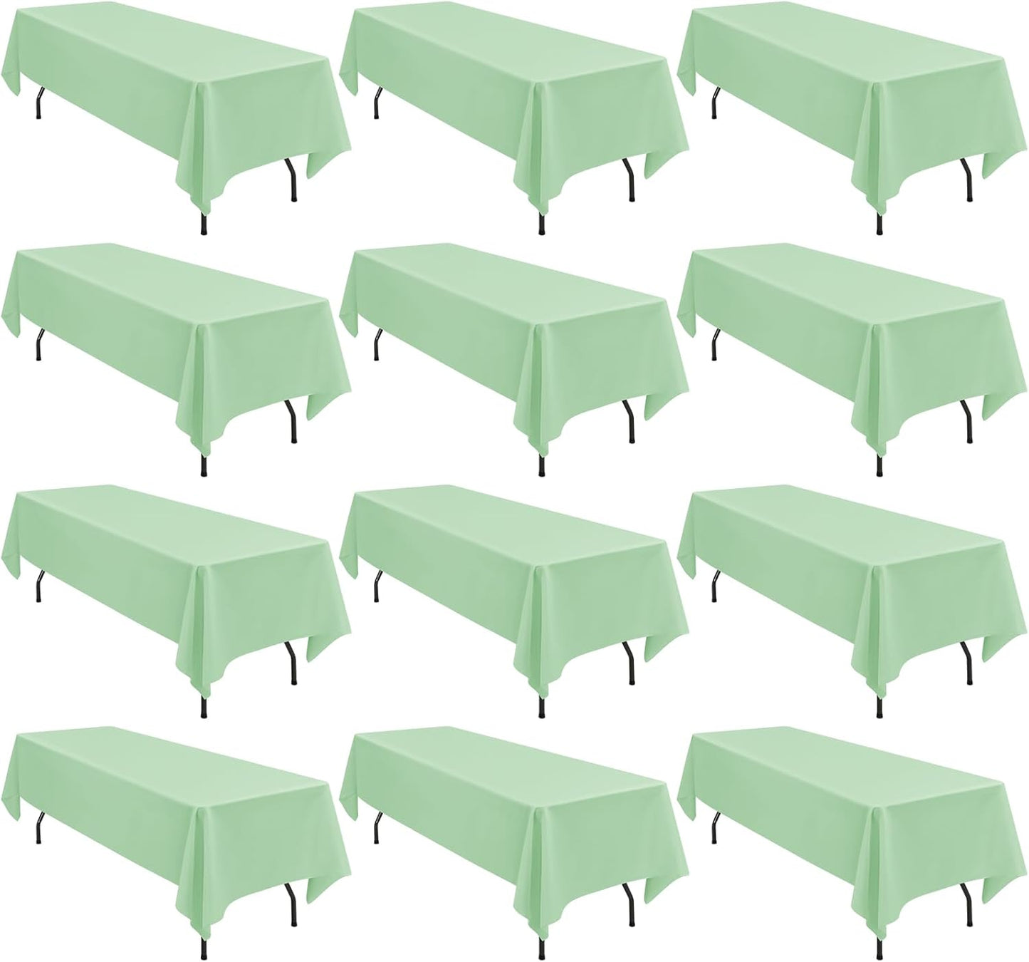 12 Pack 60 x 126 Inch Rectangle Tablecloth Sage Green Polyester Tablecloth for 8 Ft Rectangle Tables, Washable Fabric Table Cloth for Wedding Dining Table Buffet Parties Camping