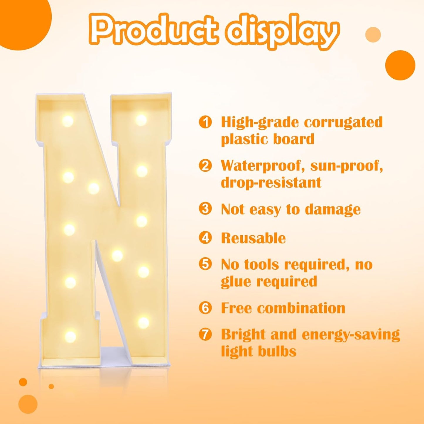 4ft Marquee for Letters N, Large Light up Letters, Multifunctional Large Marquee for Letters 4 Feet Tall for Party Decorations, Letter Balloons, Wedding Decor, Proposal Decorations (Letters N)