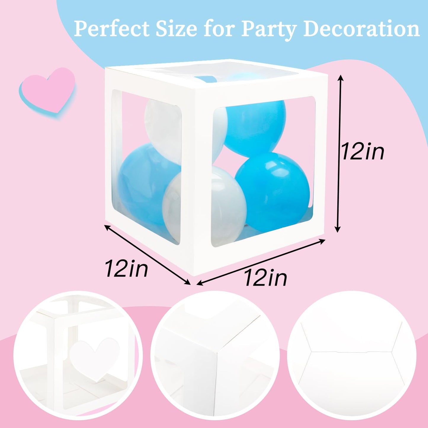 RUBFAC Baby Boxes with Letters and 36 Balloons, 4pcs Clear Balloon Boxes for Gender Reveal Baby