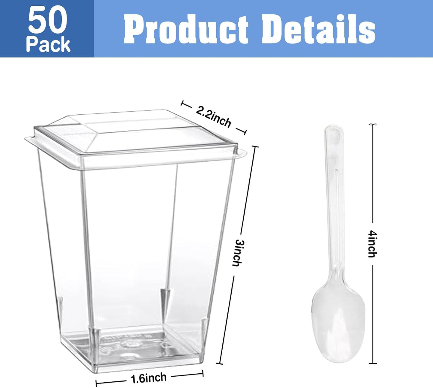 50 Pack 5 oz Plastic Dessert Cups with Lids and Spoons - Clear Yogurt Parfait Cups with Lids - Mini Dessert Shooter Cup with Spoons for Fruit Pudding Mousse Ice Cream Appetizer