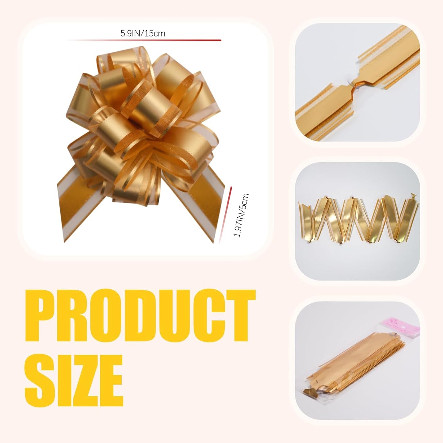 12 PCS 6 Inch Large Pull Organza Golden Bows - Perfect for Gift Wrapping, Wedding Decor, Car Bows, Birthday Parties, Christmas and Valentine's Day