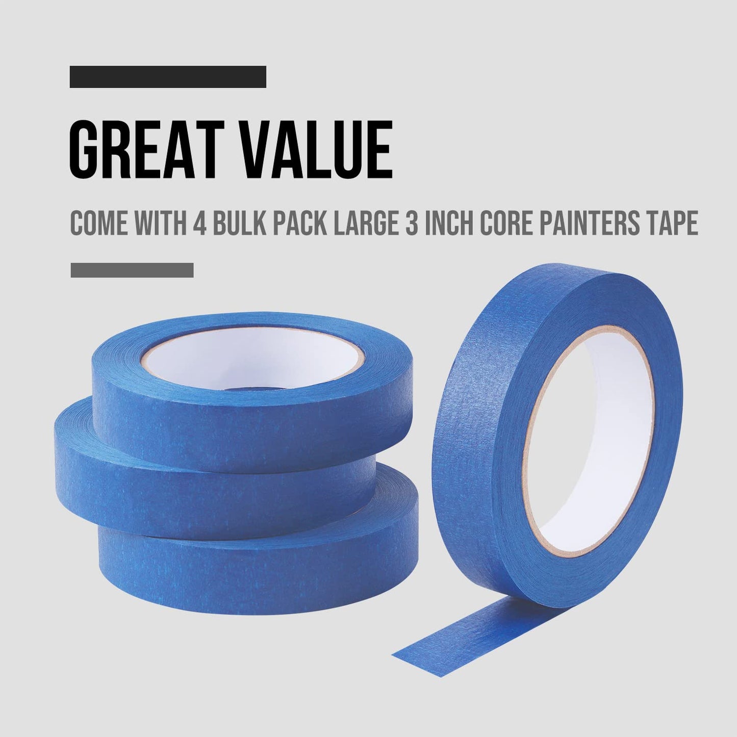 Lichamp 4 Pack Blue Painters Tape 1 inch, Blue Masking Tape 1 inch x 55 Yards x 4 Rolls (220 Total Yards)
