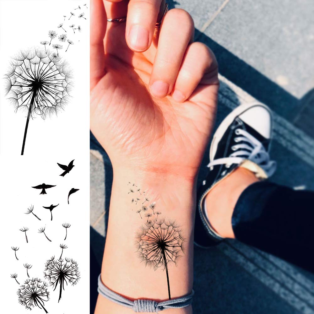 13 Sheets Beautiful Dandelion Temporary Tattoos For Women Realistic Flying Dandelion Birds Butterfly Fake Tattoos Flowers For Girls Kids Hand Wrist Neck Decoration Temp Tatoos Temporary Sticker