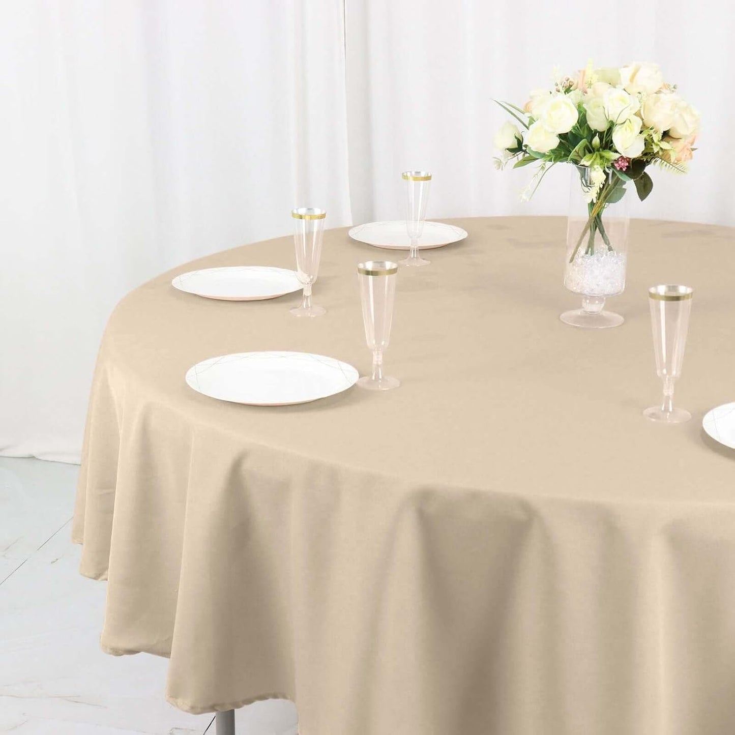 Efavormart Round Tablecloth, 90 Inch Stain & Wrinkle Resistant Washable Table Cloth, Decorative Polyester Fabric Table Cover for Banquet, Wedding, Dining- Nude Beige