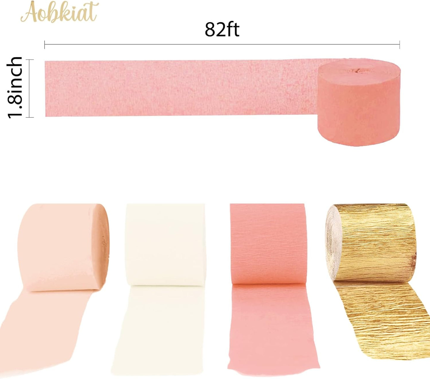 AOBKIAT Wedding Party Decorations, 8 Rolls Pink Gold Crepe Paper Streamers for Wedding, Bachelorette, Birthday, Baby Bridal Shower, Valentines Day Party Backdrop Decorations, 82ft Long