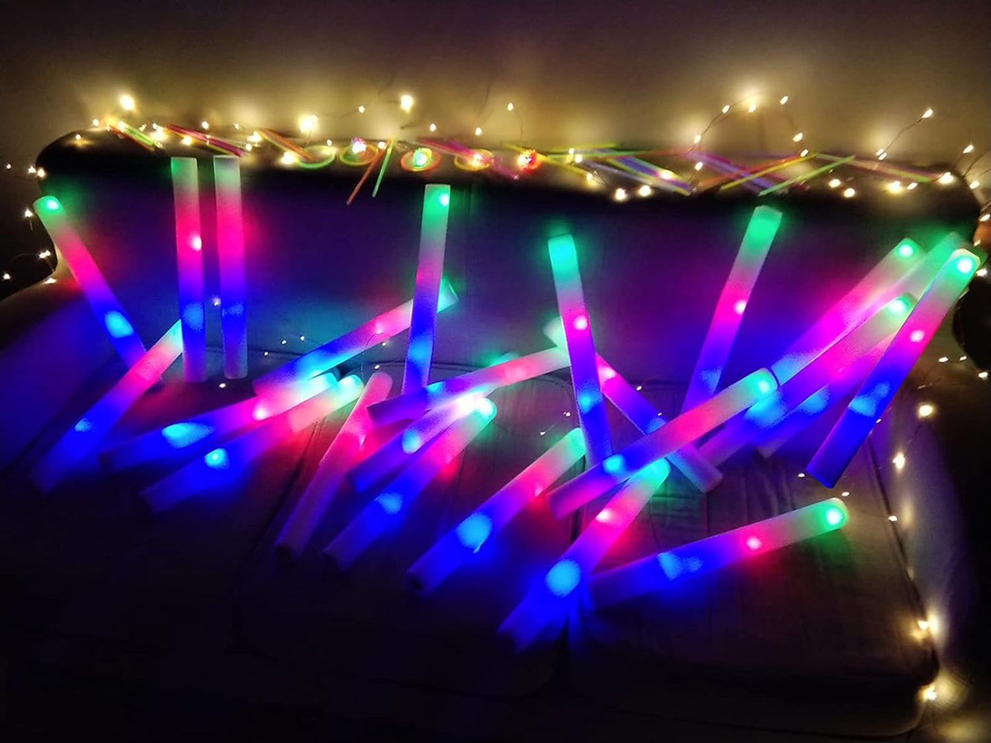 Glow Sticks Bulk, 52 Pcs LED Foam Sticks Light Up Batons Party Favors with 3 Modes Colorful Flashing, Glow in the Dark Party Supplies for Party Wedding Birthday Concert Halloween Christmas