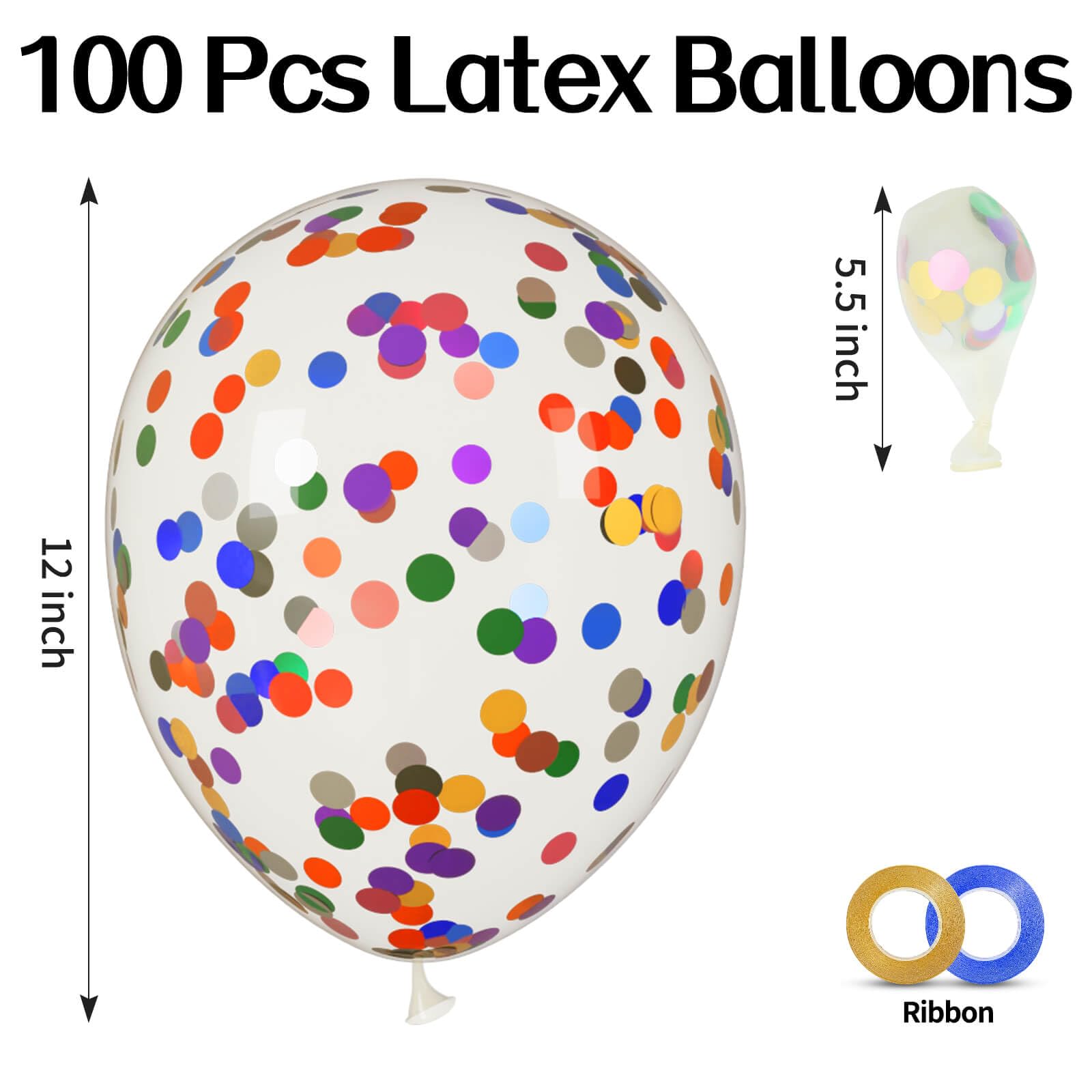 100pcs Rainbow Multicolor Confetti Balloons 12 inch