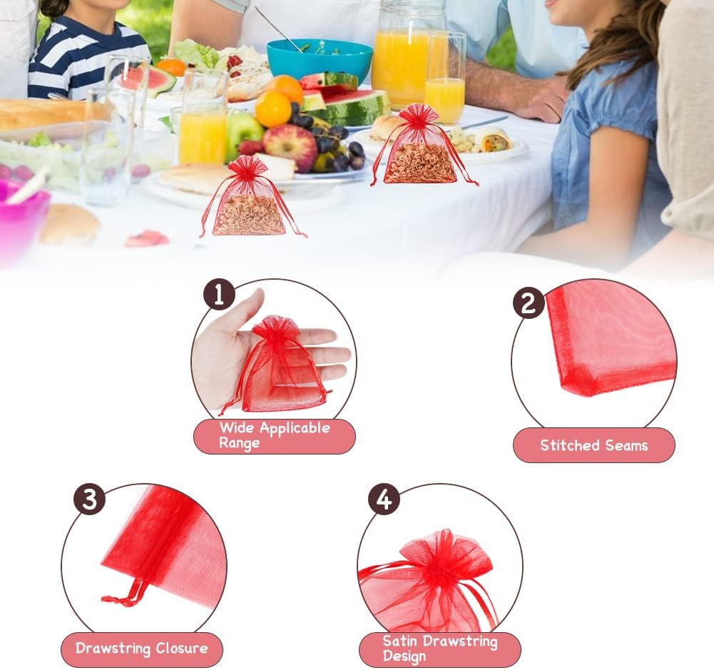 YQL Organza Bags 3x4,100PCS Red Mini Drawstring Bags Organza Jewelry Pouches Wedding Party Valentine Gift Mesh Candy Bag