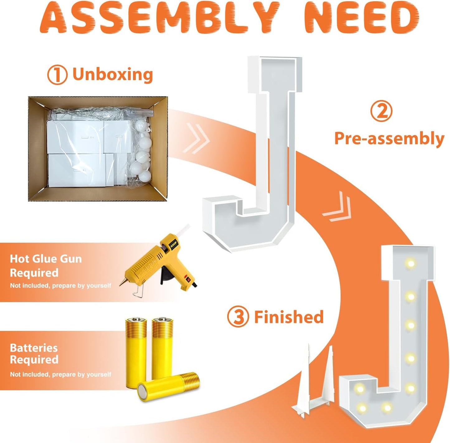 3FT Light Up Marquee Letters, 3 feet Tall Lighted Letters J, Mosaic Large Letter for Party Backdrop Decor, Mosaic Cardboard Letter for Weddings, Birthdays, Anniversaries, Easy to Assemble