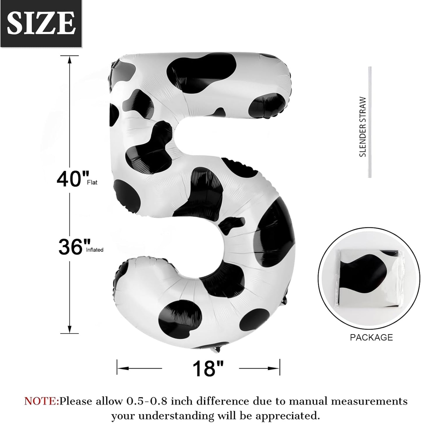 Cow Print Number Balloon Birthday Decorations, 40 inch Number balloon 0-9(Zero-Nine), Cow Balloon for Farm Birthday Party Supplies, Cow Themed birthday party Decorations (Number 5)