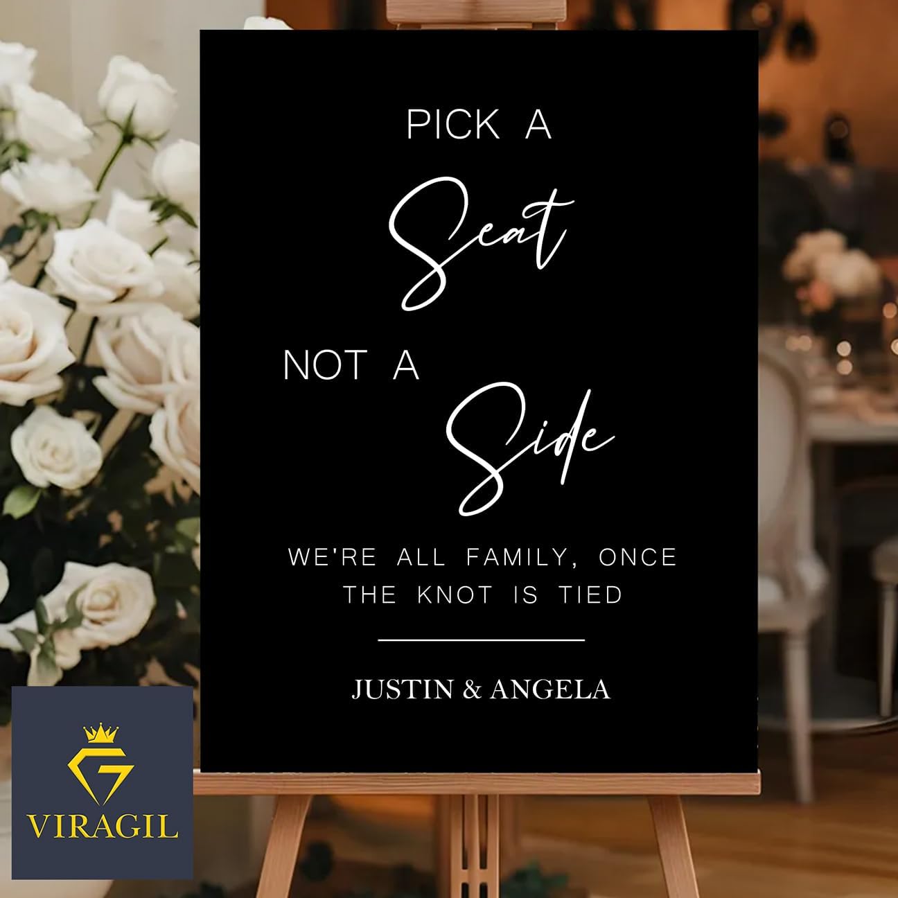 Personalized Pick a Seat Sign for Wedding – Greenery Welcome Yard Sign – Custom Bride and Groom Name